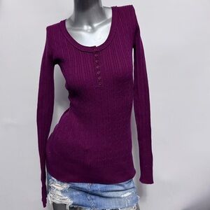 Y2K Plum Cable Knit Scoop-Neck Sweater